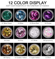 Polvo de Efectos de Uñas KADS Set de 12 Colores Glitter para Decoración de Uñas con Lánticas de Copos de Nieve Joyas de Manicura - details 2