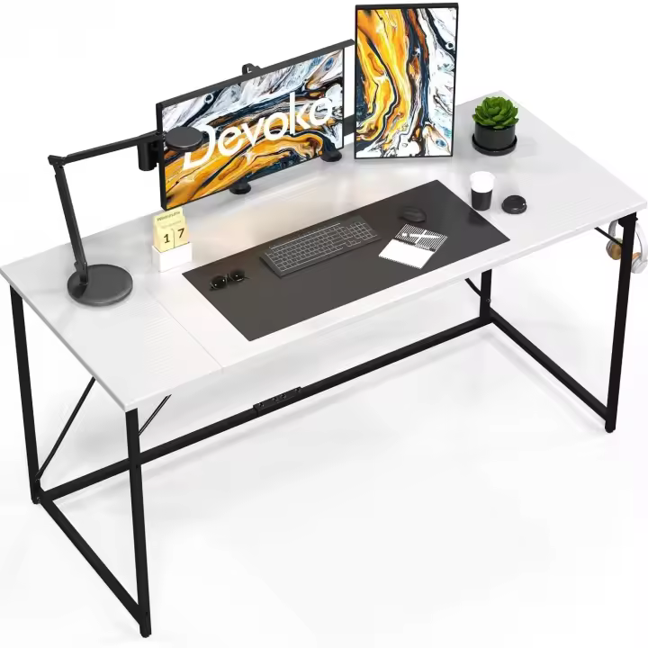 pequeño para Ordenador, Escritorio de 100 x 50 x 73 cm, Mesa de Oficina en casa, Escritorio para Ordenador portátil, Mesa de Diseño Industrial Blanco - 1