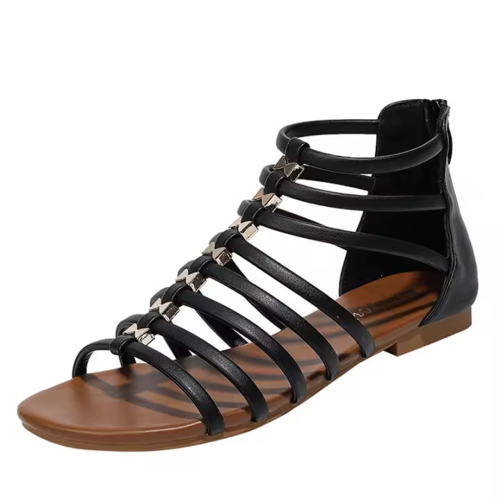 Sandalia Sandalias Mujer Simple Verano Playa Vacaciones Nuevos Zapatos Romanos Étnicos con Cremallera de Fondo Plano - 1