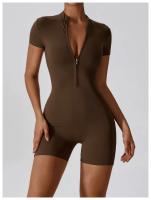 Mono de Yoga para Mujer Verano Manga Corta Cierre Medio Ajuste Rápido Secado Sudoración Baile Fitness Centro Mono Corto Bodysuit Material de Nylon Temporada Otoño Invierno - details 8