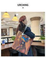 Nueva bolsa de mano bolsa de playa Bart pintado pintura bolsa de dibujos animados lino bolsa de lona de gran capacidad negro hermosa mujer - details 29