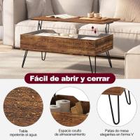 Centro Elevable, Mesa Salon con Espacio Interno, Mesa Centro Elevable y Extensible, Mesa Auxiliar con Patas Metálicas para Salón, 95x50x(40-55,5) cm, Marrón Rústico, BTS18hov - details 4