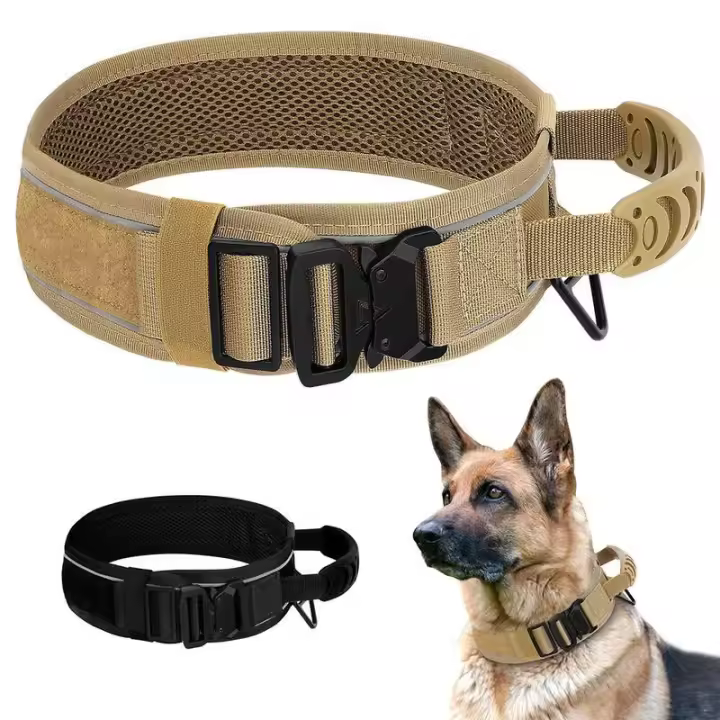 nailon duradero perros, collares tácticos militares de entrenamiento mascotas, Collar reflectante con mango fuerte para perros - 1
