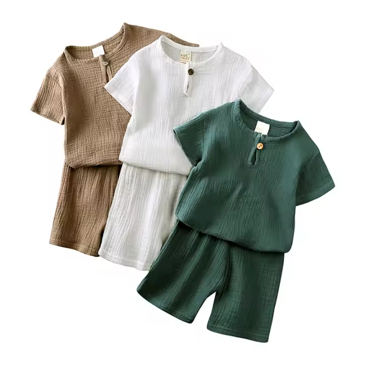 Conjunto de Ropa de Verano para Niños Traje de Manga Corta, Pantalones Cortos, Camiseta de Lino y Algodón Delgado de Dos Piezas - 1