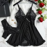 Tirantes de tul exquisitos para mujer, ropa interior de encaje con cuello en V, conjunto de vestido de Tanga semitransparente, camisones de lencería para mujer - details 8