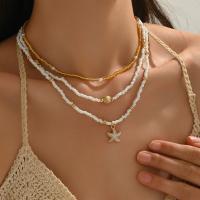 Collar multicapa con cuentas exageradas para niñas, colgante de estilo bohemio, gargantilla de estrella de mar Y2K, collar de clavícula de concha apilada, 3 uds. - details 2