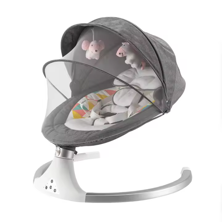 Mecedora eléctrica inteligente para bebé, cuna columpio para bebé, cama para dormir con música Bluetooth, color gris - 1