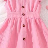 Vestido Rosa para Niñas de 8 a 12 Años Manga Voladora y Cuello en V Vestido Casual Dulce para el Verano 2024 - details 6
