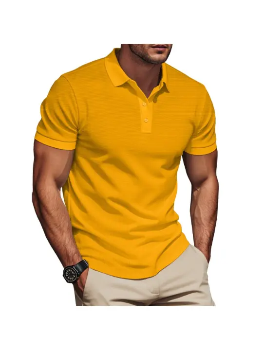 Nuevo polo de verano para hombre, polo de manga corta para hombre con solapa de color sólido a juego - 1