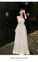 Vestido de noche blanco, vestido de tirantes francés, vestido largo sexi con cuello en V y espalda abierta, falda para la playa elegante y delgada - details 12