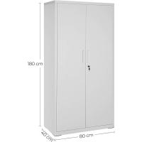 Armario de Garaje de 5 Estantes con 2 Puertas, Armario de Oficina, 40 x 80 x 180 cm, 1 Cerradura, Estantes Ajustables, Gabinete de Metal, Gris Mate OMC015G01 - details 2