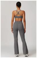 Traje de Yoga para gimnasio para mujer, conjunto deportivo ajustado transpirable, pantalones acampanados de entrenamiento, Camiseta deportiva de realce, conjunto de Yoga de manga larga, 2 uds. - details 10