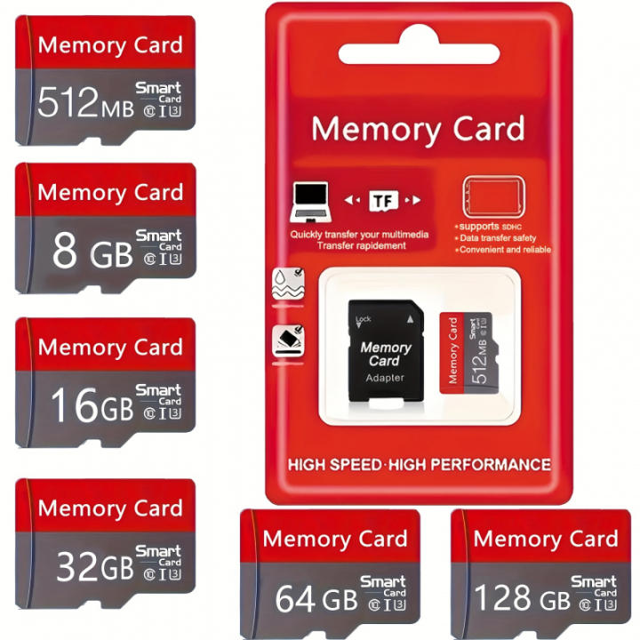 Tarjeta de memoria/tarjeta TF: tarjetas TF rojas y grises, Clase 10 U3 de alta velocidad, disponibles en opciones de 512 MB, 8 GB, 16 GB, 32 GB, 64 GB y 128 GB, que proporcionan un rendimiento confiable para teléfonos inteligentes, tabletas, etc. Incluye