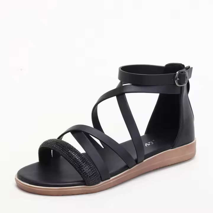 Sandalia Mujer Verano Nueva Moda Cómoda Tacón Medio Presión Diamante Nicho Correa De Aire Sandalias Romanas - 1