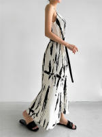 BGTEEVER-Vestido largo recto sin mangas para mujer, prenda holgada con cuello en V, estampado, tirantes finos, elegante, primavera y verano - details 7