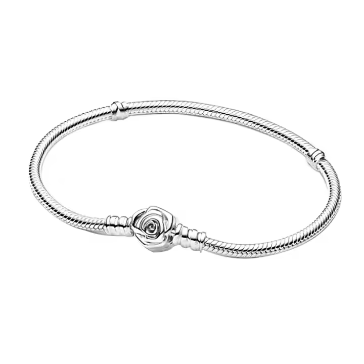 Pulsera de Cadena de Hueso de Serpiente de Plata Esterlina 925 con Rosas - 1