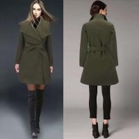 Nueva moda mujer niñas invierno cinturón de solapa abrigo de lana Lisa estilo caliente señoras ropa de abrigo gabardina larga - details 3