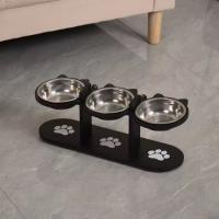 Suministros para mascotas, estante de madera, cuenco elevado para perros y gatos, alimentador de alimentos para mascotas de acero inoxidable 3 en 1, cuenco de agua para mascotas con inclinación de 15 grados, cachorro - details 4
