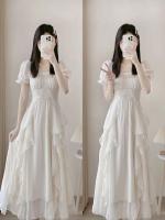 Vestido blanco francés de gama alta para mujer, vestido de princesa Súper Hada, falda larga suave y elegante, verano 2025 - details 2