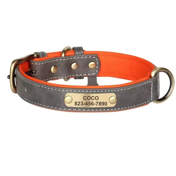 Placa de identificación de cuero personalizada, collares para perros, collar suave y estable, grabado gratuito para perros pequeños, medianos y grandes - 1