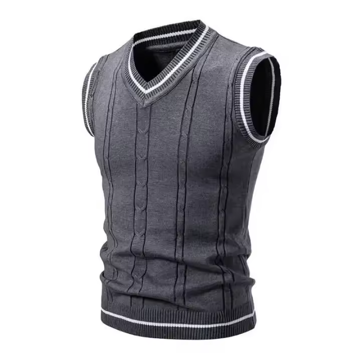 Nuevo Chalecos sin mangas de punto con cuello en V para hombre, jerséis de punto ajustados, suéteres de moda de retales, ropa de calle informal inteligente - 1