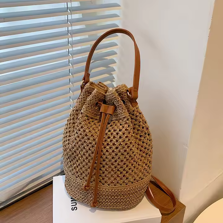 Bolso de Verano para Mujeres Bolso de Hombre de Paja Bolsa Top Mate de Ratán Bolso de Mano Casual de Rafia Crochet Bolso de Playa - 1