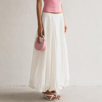 BUNO-Falda larga informal de Color liso para mujer, Falda acampanada elástica de cintura alta coreana, moda de verano, 2025 - details 3