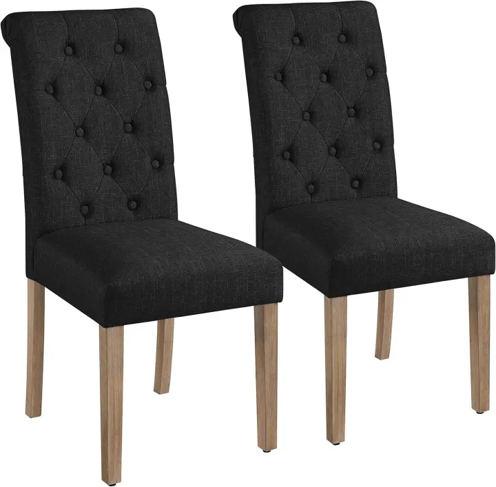Juego de 2 Sillas de Comedor Silla Acolchada con Respaldo Alto Patas de Madera Silla Tela para Comedor Cocina Gris Oscuro - 1