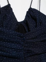 OUWU- Vestido Camisola De Gasa Con Lunares Y Cuello En V, Color Azul Profundo, Falda Larga, Sensación Elegante Y Lujosa - details 8