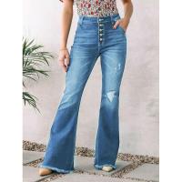 Pantalones vaqueros de mezclilla de cintura alta para mujer Pantalones deshilachados rasgados de estilo coreano - details 7