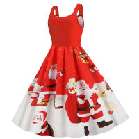 Women vintage spaghetti strap floral print high waist elegant sleeveless a-line party midi dress - details 48