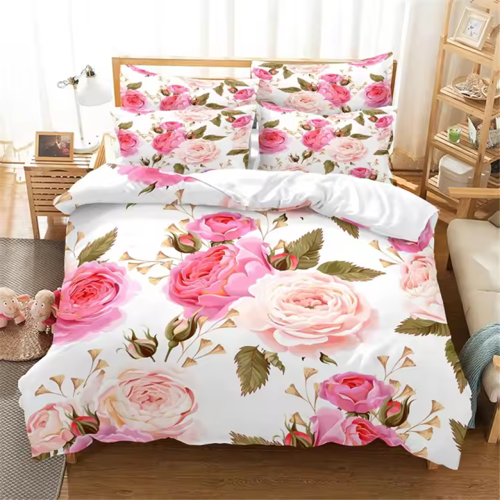 Conjunto de Ropa de Cama de Flores de Impresión Digital Tamaño de Cama Cuadrada Diseño de Moda - 1