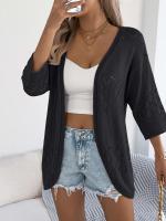 Cárdigan de punto con huecos de diamantes para mujer, Tops informales a prueba de sol, Color sólido, vacaciones de verano - details 10