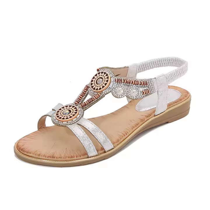Sandalias de mujer grandes, a la moda, con diamantes de imitación, planas, de punta redonda, de primavera. - 1