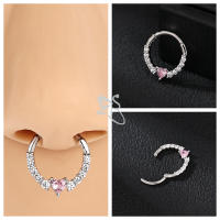 ZS 1 pieza de anillo de nariz de cristal rosa CZ para mujeres y niñas, Piercing de nariz de aro de acero inoxidable de 16G, joyería para Piercing de cartílago helicoidal de 10MM - details 9