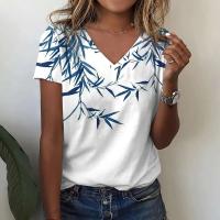 Camiseta de Manga Corta con Cuello en V Moda Blanca para Mujeres Estampado 3D de Lavanda - details 34