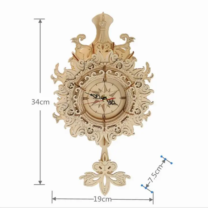 Modelo de Reloj de Pared de Madera DIY Bloques de Construcción Retro Kits de Rompecabezas 3D - 1