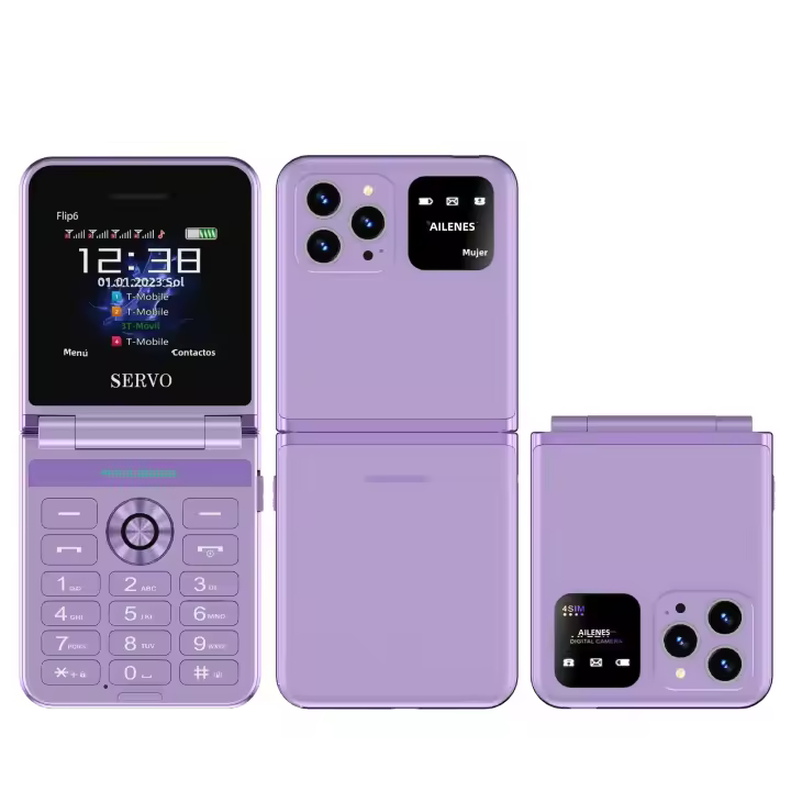 SERVO Flip6 Teléfono Plegable 4 Tarjetas SIM, Red GSM, Linterna, Mp3, Dial de Velocidad, Botón de Enchufe, Estilos Clásicos - 1