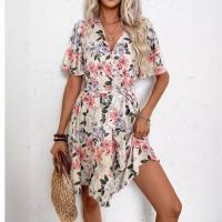 Vestido con cuello en V para mujer Vestidos estampados casuales - details 1