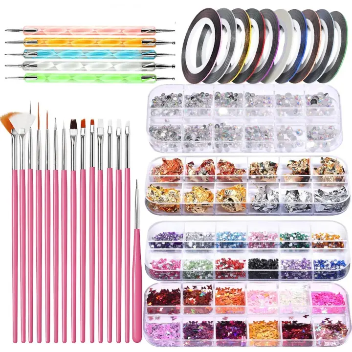 Kit de pinceles para decoración de uñas, herramientas de punteado, Multicolor, diamantes de imitación para diseño de uñas - 1