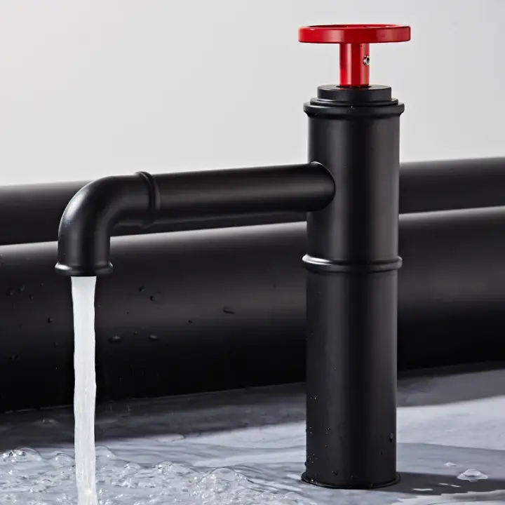 Grifo de Lavabo de Estilo Industrial Retro Grifo de Vajilla de Latón Negro y Rojo - 1