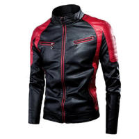 Chaqueta de PU con cuello levantado para moto, abrigo casual Slim, Color lock, - details 5