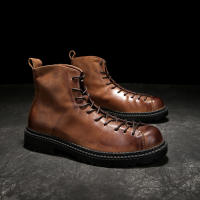 Botas de cuero de alta gama para hombre, zapatos de piel de vaca pura, botas altas de piel de vaca de primera capa - details 5