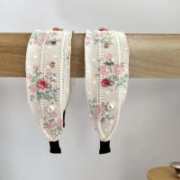 Diadema de encaje bordado de estilo coreano, borde ancho, lazo Floral, cuerda para el cabello, decoración de banda para el cabello con diamantes de imitación y flores de hadas - details 18