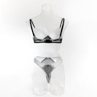 Lencería Sexy De Contraste Negro Y Blanco Conjunto De 2 Piezas Translúcido Con Bordado En Forma De Corazón Y Lazo Sujetador Y Brief Para Mujer - details 21
