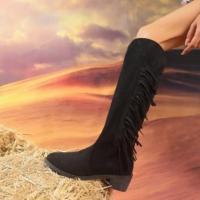 Botas largas con borlas para mujer, zapatos de tacón bajo, a la moda, otoño - details 6