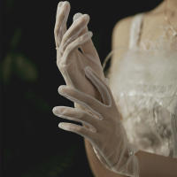 Guantes de novia de boda elegantes, tela suave, banquete, fiesta, muñeca, novia, dama de honor - details 5