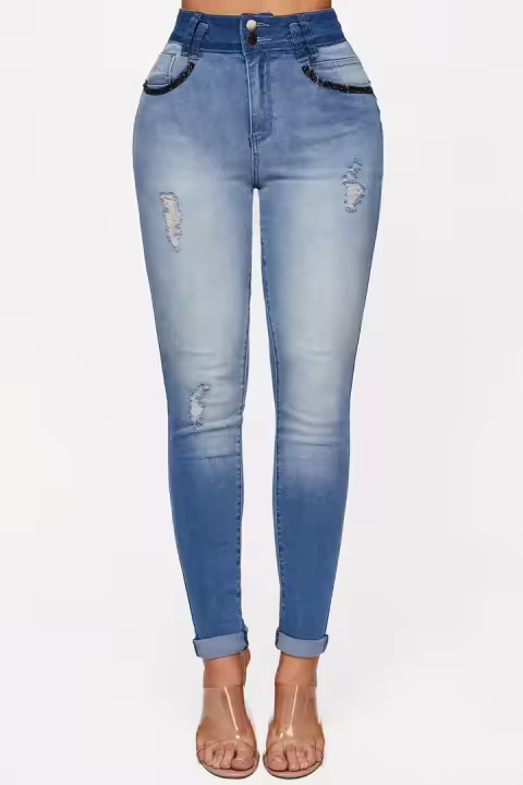Vaqueros y leggings ajustados de cintura alta elásticos para mujer - 1