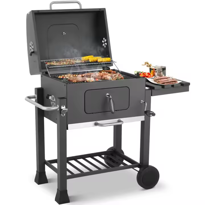 Carro de parrilla de carbón, parrilla de barbacoa ajustable en altura para acampar, parrilla de jardín - 1