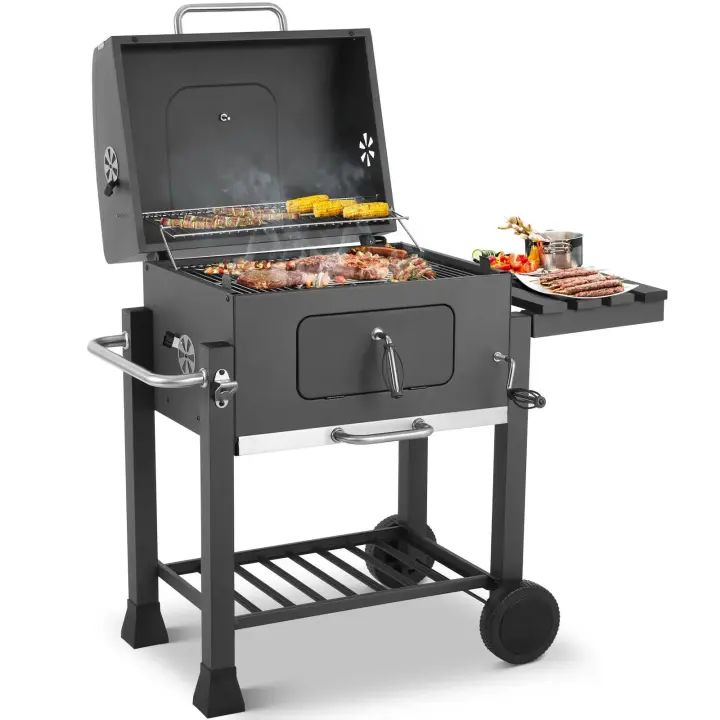 Carro de parrilla de carbón, parrilla de barbacoa ajustable en altura para acampar, parrilla de jardín - 1